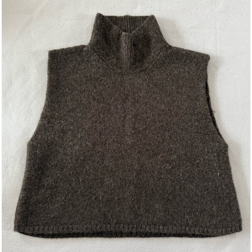 Wrap London Alpaca Blend Dark Brown Turtleneck Sleeveless Boxy Sweater Sz 14